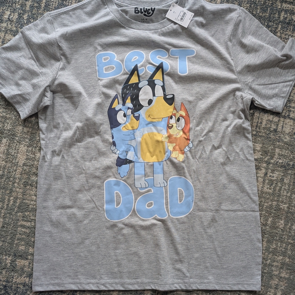 Gray Cartoon Tee with Blue DAD Text
